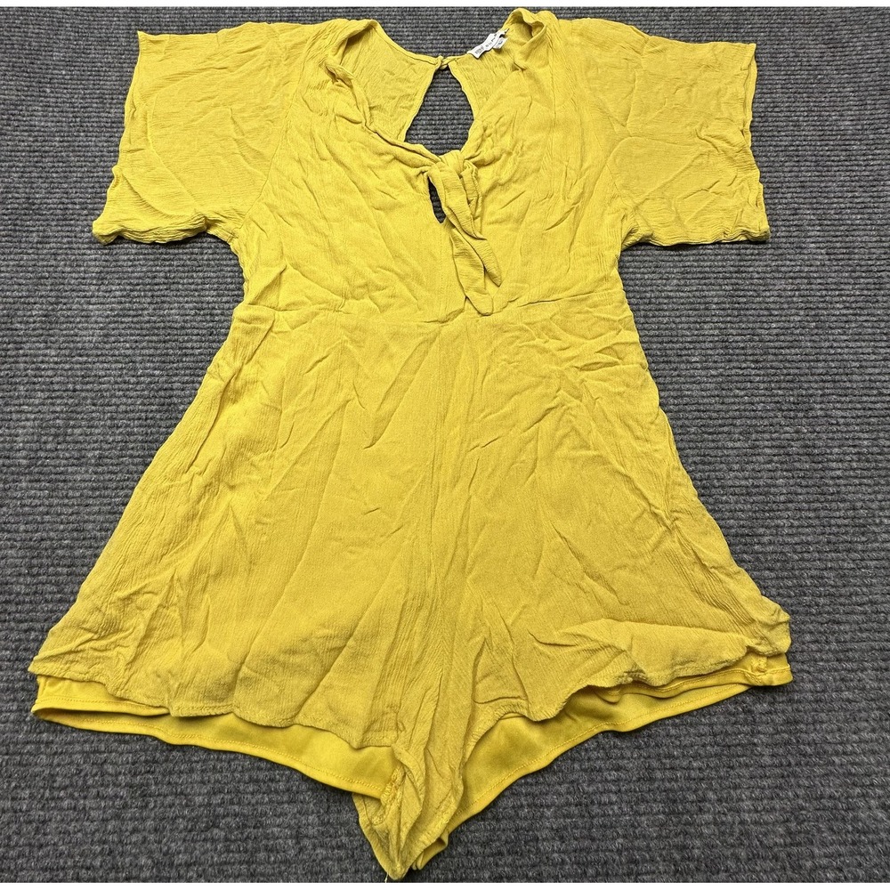 Louna Romper Womens Large Yellow Short Sleeve Tie Front Keyhole‎ Back Rayon USA